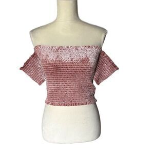 Tres Bien Women's Off-Shoulder Pink Velvet Smocked Crop Top Size M Whimsygoth